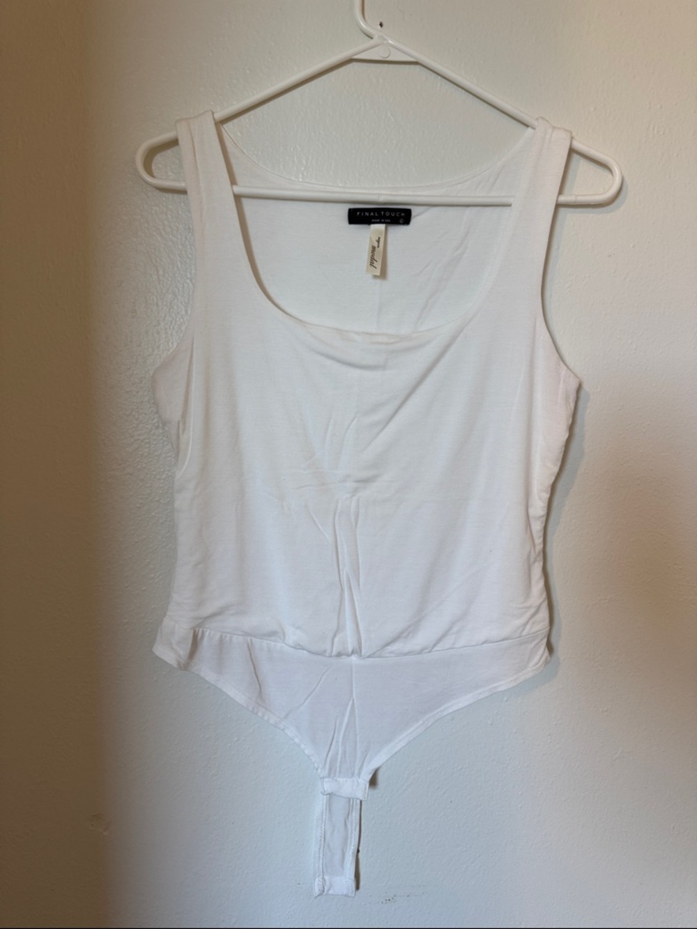 Final Touch White Scoop Neck Ribbed Bodysuit